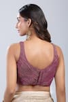 Shop Samyukta Singhania Wine Tissue V-neck Textured Sleeveless Blouse at Aza Fashions Shop_Samyukta Singhania_Wine Tissue V-neck Textured Sleeveless Blouse _at_Aza_Fashions