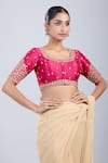 Samyukta Singhania_Magenta Embroidery Round Neck Floret Blouse _Online_at_Aza_Fashions
