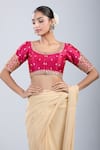 Shop_Samyukta Singhania_Magenta Embroidery Round Neck Floret Blouse _Online_at_Aza_Fashions