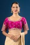 Samyukta Singhania_Purple Embroidery Round Neck Garden Blouse _Online_at_Aza_Fashions