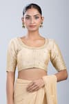 Shop_Samyukta Singhania_Gold Embroidery Round Neck Tonal Blouse _at_Aza_Fashions
