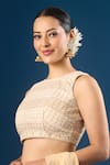 Buy_Samyukta Singhania_Gold Embroidery Round Neck Geometric Pattern Blouse _Online_at_Aza_Fashions