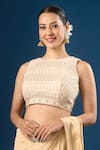 Buy_Samyukta Singhania_Gold Embroidery Round Neck Geometric Pattern Blouse _at_Aza_Fashions
