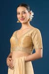 Samyukta Singhania_Gold Silk Embroidery V-neck Bloom Blouse _Online_at_Aza_Fashions
