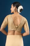 Shop_Samyukta Singhania_Gold Silk Embroidery V-neck Bloom Blouse _at_Aza_Fashions