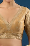 Buy_Samyukta Singhania_Gold Silk Embroidery V-neck Bloom Blouse _Online_at_Aza_Fashions