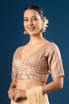 Buy_Samyukta Singhania_Rose Gold Sequins V-neck Stripe Pattern Blouse _at_Aza_Fashions