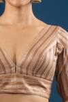 Buy_Samyukta Singhania_Rose Gold Sequins V-neck Stripe Pattern Blouse _Online_at_Aza_Fashions