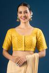 Buy_Naintara Bajaj_Yellow Tissue Round Neck Butti Pattern Blouse _at_Aza_Fashions