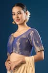 Naintara Bajaj_Blue Embroidery Round Neck Butti Blouse _Online_at_Aza_Fashions