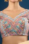 Samyukta Singhania_Multi Color Embroidery V-neck Geometric And Floral Pattern Blouse _Online_at_Aza_Fashions