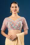 Buy_Samyukta Singhania_Multi Color Embroidery V-neck Geometric And Floral Pattern Blouse _Online_at_Aza_Fashions