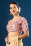 Samyukta Singhania_Peach Embroidery V-neck Geometric And Floral Pattern Blouse _Online_at_Aza_Fashions