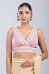 Buy Samyukta Singhania Pink Cotton V-neck Flower Bloom Pattern Blouse at Aza Fashions Buy_Samyukta Singhania_Pink Cotton V-neck Flower Bloom Pattern Blouse _at_Aza_Fashions