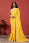 Buy_Suruchi Parakh_Yellow Georgette, Crepe Embroidery High Neck Blouse With Saree _at_Aza_Fashions
