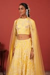 Shop_Suruchi Parakh_Yellow Net Sequins, Embroidery Round Neck Hand Lehenga Set _Online_at_Aza_Fashions