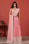 Buy_Suruchi Parakh_Pink Georgette, Crepe Sequins, Embroidery Sweetheart Neck Bustier Lehenga Set _at_Aza_Fashions