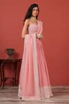 Suruchi Parakh_Pink Georgette, Crepe Sequins, Embroidery Sweetheart Neck Bustier Lehenga Set _Online_at_Aza_Fashions