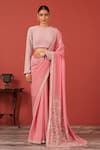 Buy_Suruchi Parakh_Pink Georgette, Crepe Embroidery Round Neck Saree With Statement Blouse _at_Aza_Fashions