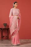 Shop_Suruchi Parakh_Pink Georgette, Crepe Embroidery Round Neck Saree With Statement Blouse _Online_at_Aza_Fashions