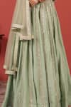 Buy_Suruchi Parakh_Green Tissue, Net Sequins, Embroidery Round Neck Handcrafted Lehenga Set _Online_at_Aza_Fashions