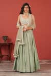 Buy_Suruchi Parakh_Green Tissue, Net Sequins, Embroidery Round Neck Handcrafted Lehenga Set _at_Aza_Fashions