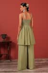 Shop_Suruchi Parakh_Green Crepe Beads, Embroidery Square Neck Top And Palazzo Set _at_Aza_Fashions