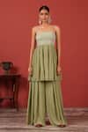 Buy_Suruchi Parakh_Green Crepe Beads, Embroidery Square Neck Top And Palazzo Set _at_Aza_Fashions