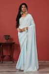 Buy_Suruchi Parakh_Blue Georgette Sequins, Embroidery, Beads Round Neck Blouse With Saree _at_Aza_Fashions