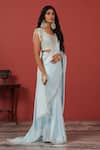 Buy_Suruchi Parakh_Blue Georgette Sequins, Embroidery, Beads Round Neck Blouse With Saree _Online_at_Aza_Fashions