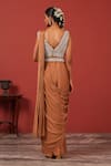 Shop_Suruchi Parakh_Brown Crepe Embroidery V-neck Blouse And Pre-draped Saree Set _at_Aza_Fashions