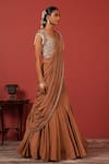 Buy_Suruchi Parakh_Brown Georgette, Crepe Beads, Sequins Round Neck Embroidered Blouse Lehenga Set _Online_at_Aza_Fashions