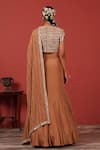 Suruchi Parakh_Brown Georgette, Crepe Beads, Sequins Round Neck Embroidered Blouse Lehenga Set _Online_at_Aza_Fashions