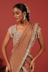 Suruchi Parakh_Brown Georgette, Crepe Beads, Sequins Round Neck Embroidered Blouse Lehenga Set _at_Aza_Fashions