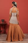 Shop_Suruchi Parakh_Beige Georgette, Crepe Beads, Embroidery Asymmetric Fusion Lehenga Set _at_Aza_Fashions