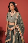 Shop_Suruchi Parakh_Green Georgette, Tissue Embroidery V-neck Handcrafted Lehenga Set _Online_at_Aza_Fashions