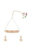 Shop_Nazaakat By Samara Singh_Red Zari Ruby And White Kundan Choker Set _at_Aza_Fashions