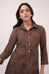 Ruchi Marodia_Brown Cotton Embroidery Collared Mendaka Shirt Dress _Online_at_Aza_Fashions