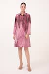 Buy_Ruchi Marodia_Pink Cotton Collared Watercolour Lotus Print Shirt Dress _at_Aza_Fashions