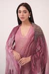Shop_Ruchi Marodia_Pink Chanderi, Cotton V-neck Watercolour Lotus Print Kurta Set With Dupatta _at_Aza_Fashions
