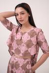 Ruchi Marodia_Pink Hemp Keyhole Neck Mendaka Top With Box Pleated Pant _Online_at_Aza_Fashions