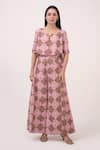Buy_Ruchi Marodia_Pink Hemp Keyhole Neck Mendaka Top With Box Pleated Pant _at_Aza_Fashions