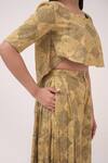 Shop_Ruchi Marodia_Yellow Notched Neck Mendaka Top With Box Pleated Pant _Online_at_Aza_Fashions