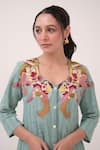Shop_Ruchi Marodia_Teal Cotton Embroidery Leaf Neck Hand Panelled Kurta And Pant Set _Online_at_Aza_Fashions
