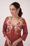 Buy_Ruchi Marodia_Red Cotton Embroidery V-neck Hand Panelled Kurta And Pant Set 