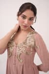 Ruchi Marodia_Pink Cotton Embroidery V-neck Hand Panelled Kurta Set _at_Aza_Fashions