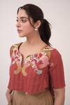 Ruchi Marodia Red Cotton Embroidery Notched Neck Top And Pant Set Online at Aza Fashions Ruchi Marodia_Red Cotton Embroidery Notched Neck Top And Pant Set _Online_at_Aza_Fashions
