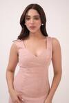 Buy_Ruchi Marodia_Pink Denim Sweetheart Neck Cinched Box Pleated Dress _Online_at_Aza_Fashions