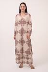 Buy_Ruchi Marodia_Beige Cotton V-neck Mendaka Digital Print Kurta Set _at_Aza_Fashions