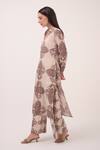 Ruchi Marodia_Beige Cotton V-neck Mendaka Digital Print Kurta Set _Online_at_Aza_Fashions